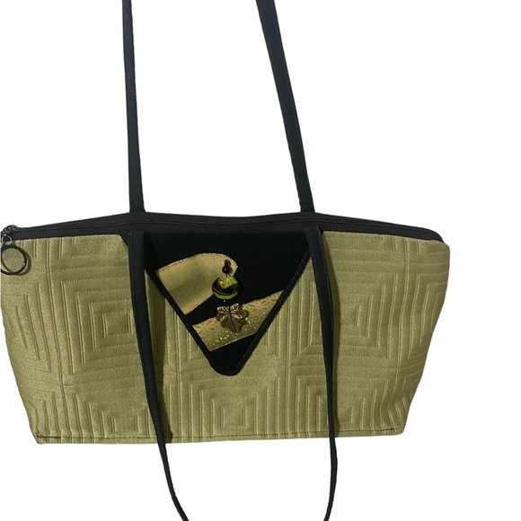 KIMONO DESIGNS Sage Green Black Zip It Shoulder Evening Day Bag - Picture 5 of 7